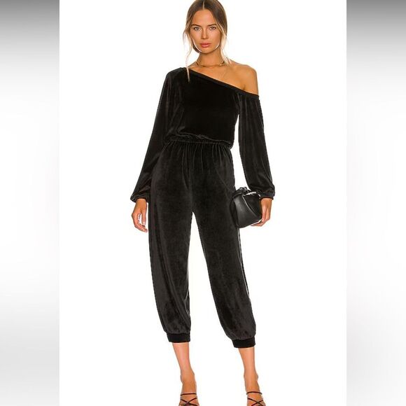 NWT Lover and Friends Zasha Jumpsuit in Black Velvet XL Revolve - Picture 1 of 13